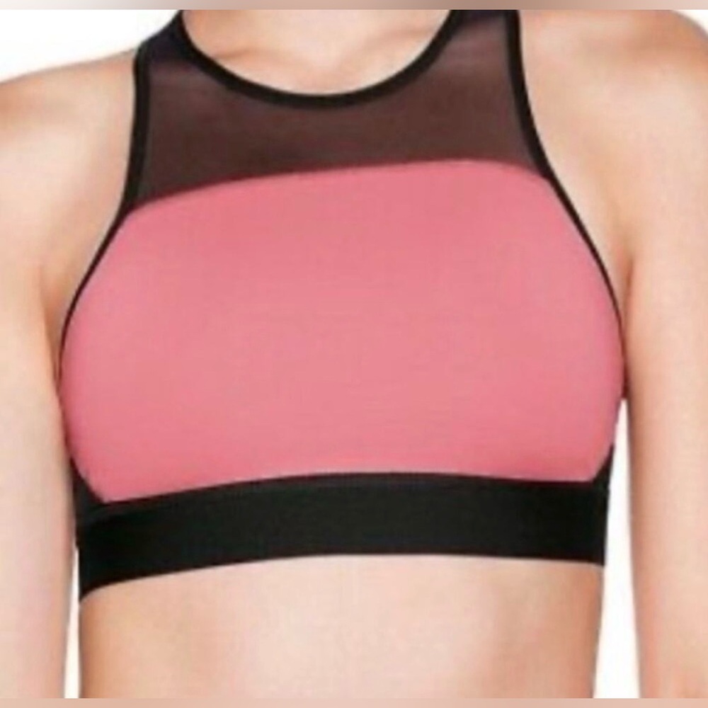 EUC PINK Mesh High Neck Sports Bra Racerback. Extra Small. Soft Begonia/Black